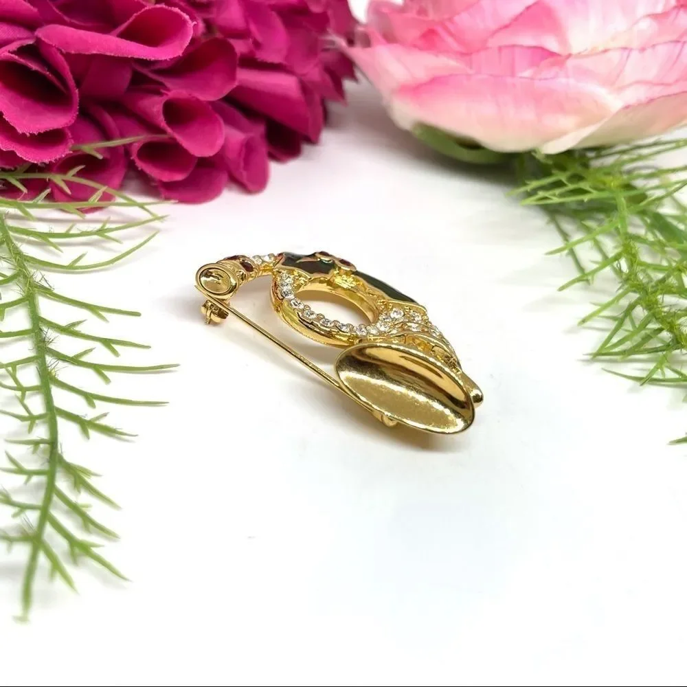 VINTAGE⚜️MONET French Horn Crystal Pavé Christmas Brooch